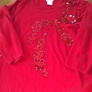 Quacker Factory Red Sequined bow Sweater-1X.